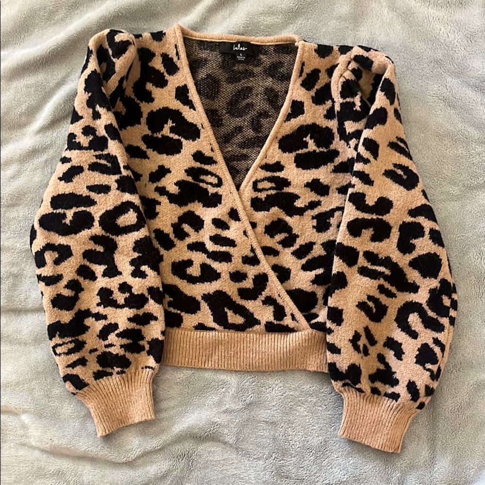 Lulus Tan and Black V-Neck Sweater